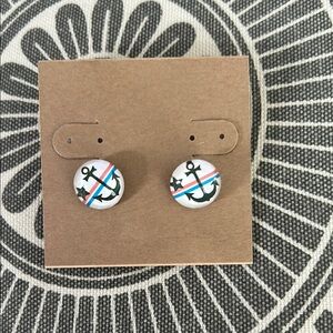 Nautical Anchor Earrings - White